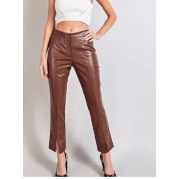 Wildfox Pants - Wildfox Princess Faux Leather Size Medium 8/10 Cropped Slit Leg Cuff Chocolate N